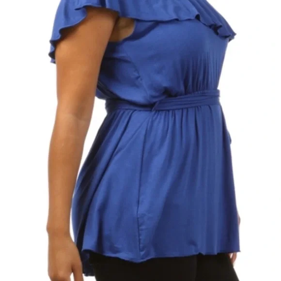 PLUS SIZE ONE SHOULDER BLUE BOUTIQUE TOP - Picture 4 of 6